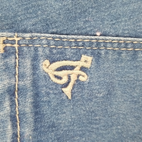 Size 15/16 V.I.P. Jeans Distressed Blue Removable Strap UNISEX Overalls - Picture 9 of 15